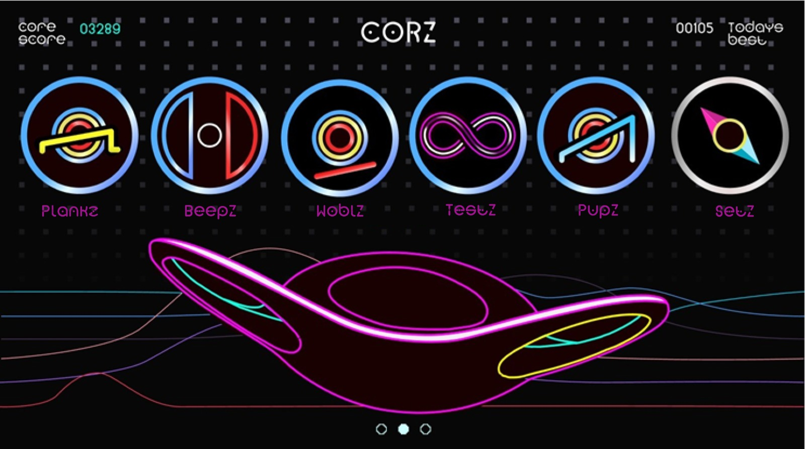 CORZ Game Selection Screen